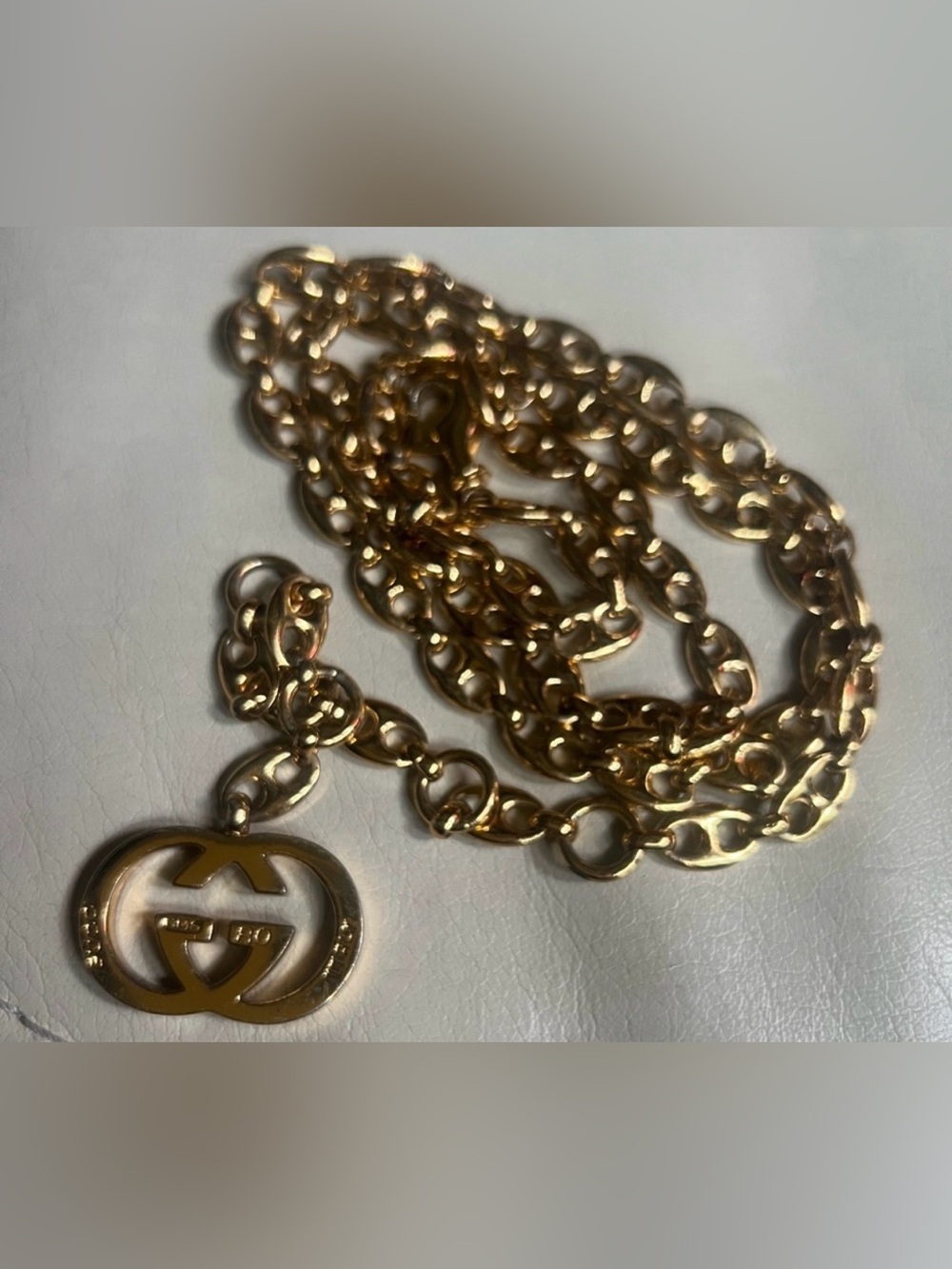 Vintage Rare Gucci GG Gold Logo Pendant Chain Belt
